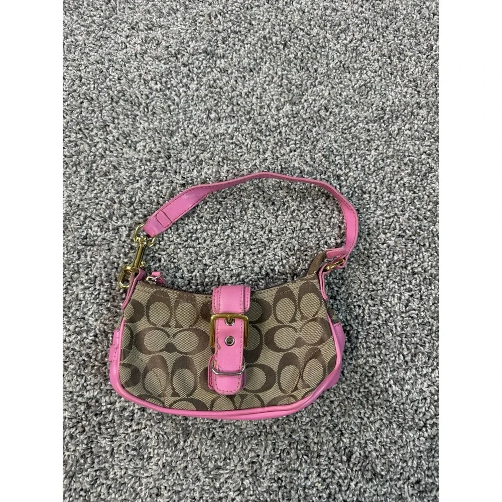 Vintage Y2K Coach Signature Mini Shoulder Bag Brown & Pink
